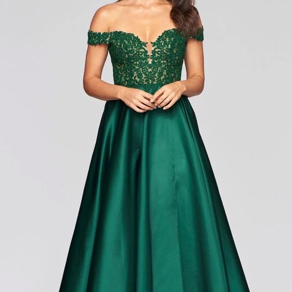 FAVIANA Style 10422- Emerald Green Off-Shoulder Dress - Picture 3 of 11